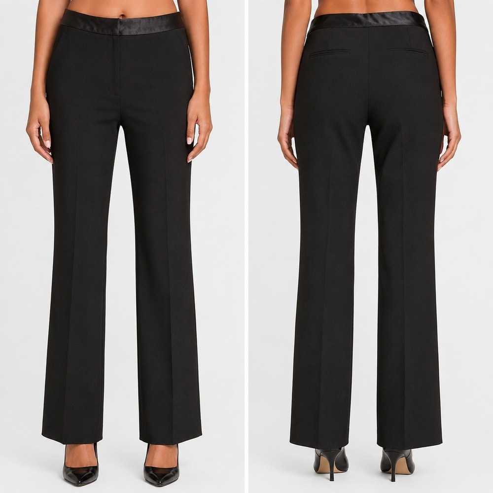 Zara Black Tuxedo Dress Pants‎ Satin Waistband Straight Leg Trousers Womens XL